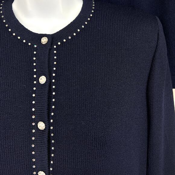 St. John Evening by Marie Gray Navy Knit Rhinestone Jacket and Skirt Set Size 4 - Picture 2 of 13